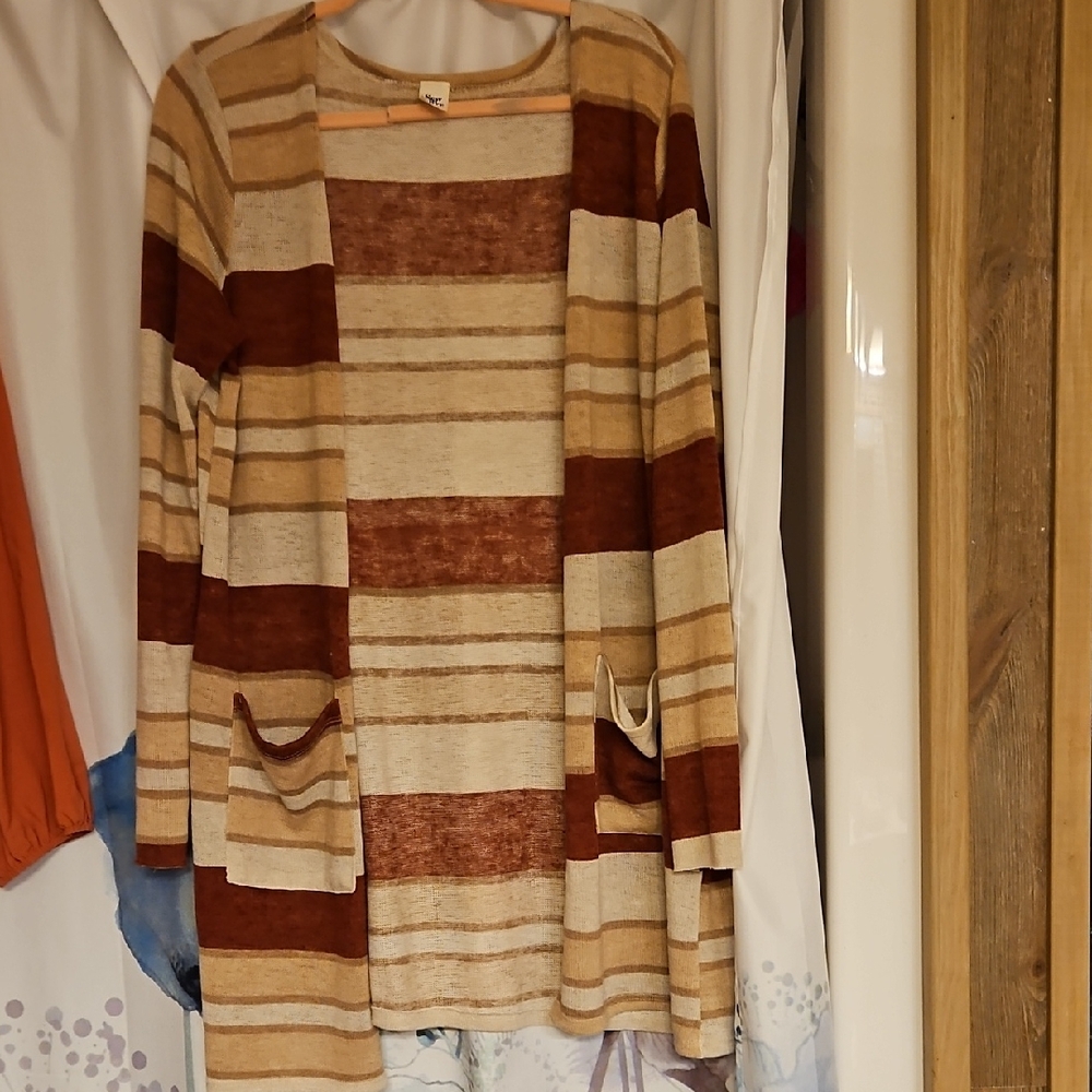 Sew In Love Tan and Brown Striped Cardigan New No Tags Washed Not Worn
